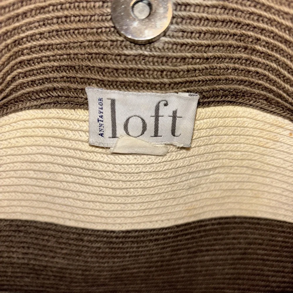 Ann Taylor‎ LOFT Woven Crochet Hobo Bucket Bag Tote Neutral Stripe Shoulder Bag